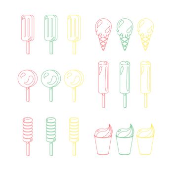 Vector set of different and simple ice-creams with lines