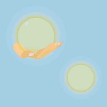 Hand with luminous sphere in vector, eps