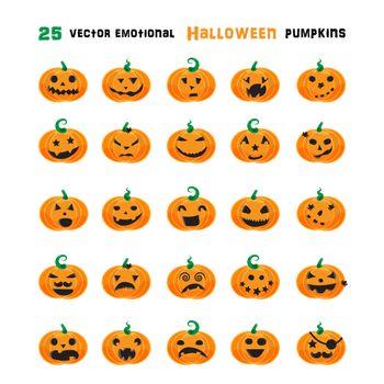 Halloween emotional pumpkins set. Template for banner. Vector