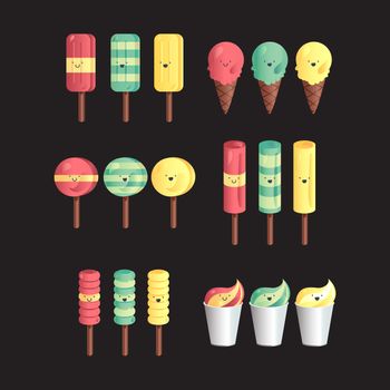 Vector set of different and gradient ice-creams