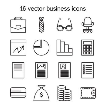 Business icons set. Office and document symbols. Vector
