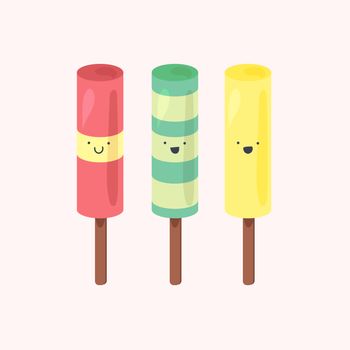 Vector set of emotional ice-creams with smiles and three color themes