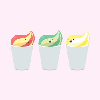 Vector set of emotional ice-creams with smiles and three color themes