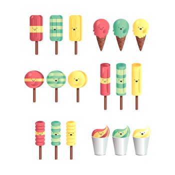 Vector set of different and gradient ice-creams
