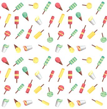 Vector seamless pattern, background from different ice-creams