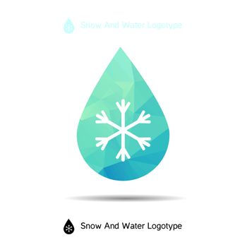 Ecology logotype, icon and nature symbol: snow in drop