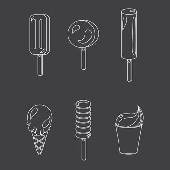 Vector set of different and simple ice-creams with lines
