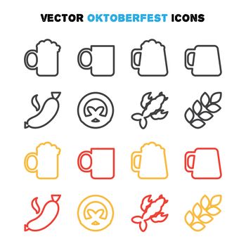 Oktoberfest icons set in lines. Beer festival. Vector
