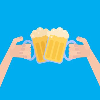 Oktoberfest poster with beer in hand. Vector