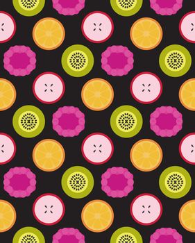 Vector fruit seamless pattern from apple, berry, orange and kiwi