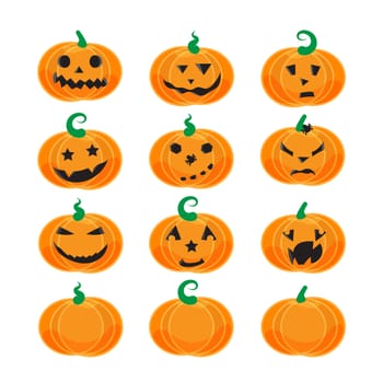 Halloween emotional pumpkins set. Template for banner. Vector