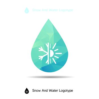Ecology logotype, icon and nature symbol: sun and snow in drop