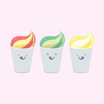Vector set of emotional ice-creams with smiles and three color themes
