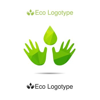 Vector ecology logotype from hands with drop