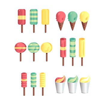 Vector set of different and gradient ice-creams