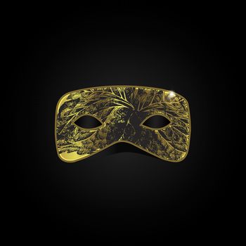 Vector magic gold mask with black pattern on black background, golden splash