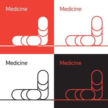 Medicine aid logo, pill and health icon. Vector