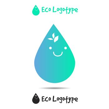 Vector ecology logo or icon in eps, nature logotype, water symbol with smile