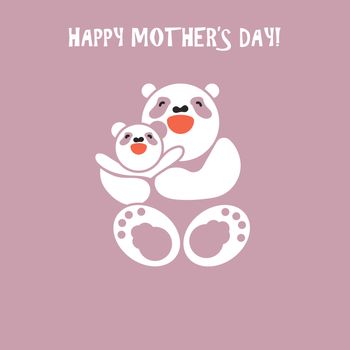 Vector sticker, card with happy mother and child panda