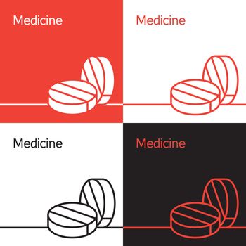 Medicine aid logo, pill and health icon. Vector