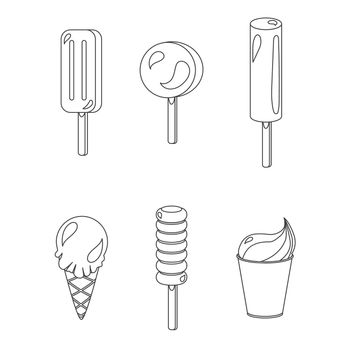 Vector set of different and simple ice-creams with lines