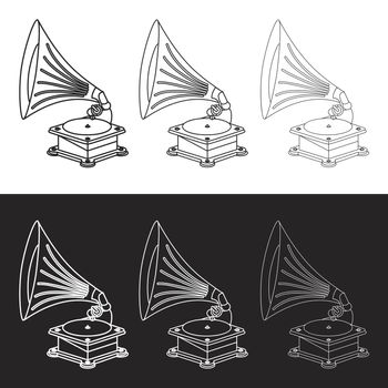 Vector old gramophone and music symbol. Vector
