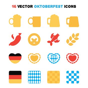16 Oktoberfest icons set. Beer festival. Vector
