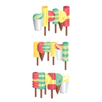 Vector set of different and gradient ice-creams