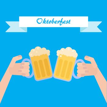 Oktoberfest poster with beer in hand. Vector