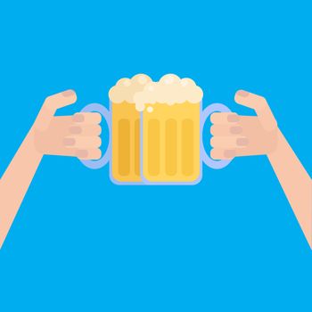 Oktoberfest poster with beer in hand. Vector