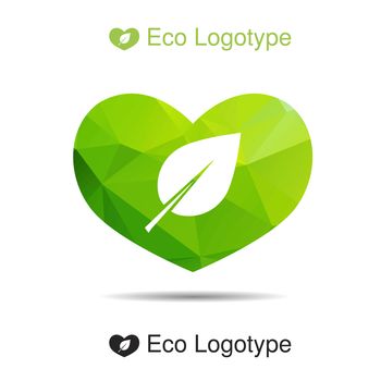 Vector ecology logo or icon in eps, nature logotype with heart