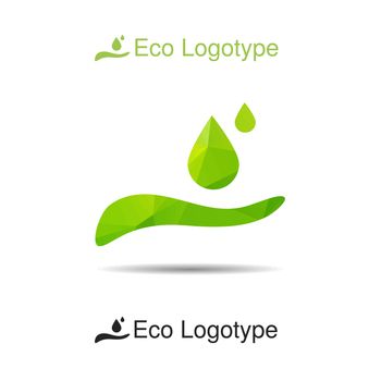 Vector ecology logotype from hand with drops