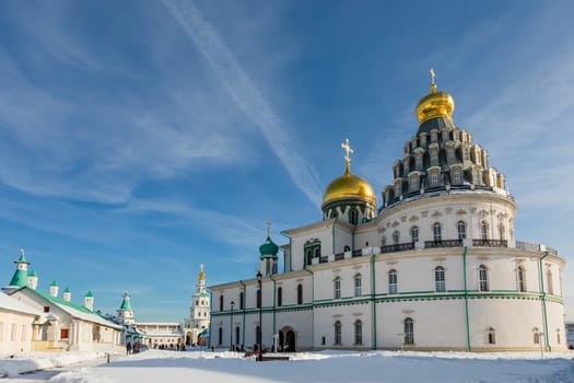 Voskresensky cathedral towers and domes with inner yard of  New Jerusalem Monastery, Istra, Moscow region