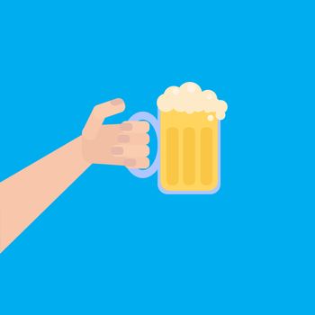 Oktoberfest poster with beer in hand. Vector