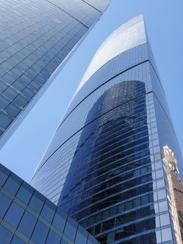 High rise buildings of the business center of Moscow. District Moscow-city against the day sky