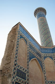 closeup of the Central Asian ancient arch, view from below. ancient architecture of Central Asia