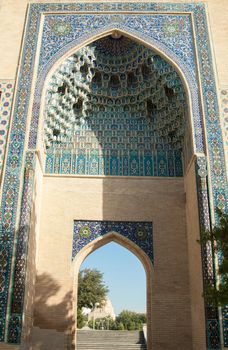 Central Asian ancient arch, the entrance to the mausoleum of Tamerlane. ancient architecture of Central Asia