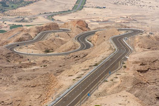 Viewpoint of twisted highway on Jebal Hafeet (aka Jebel Hafit) in Al Ain, UAE.