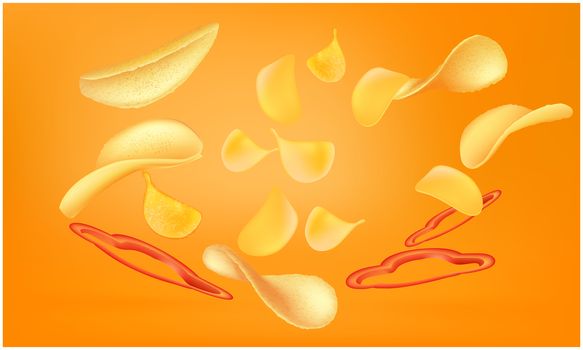 mock up illustration of spicy chips on abstract background