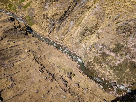 Aerial view of mountain stream in Andes, Peru