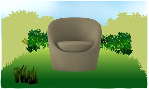 mock up illustration of chair in natural garden