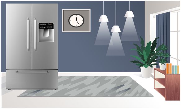 mock up illustration of realistic refrigerator in a luxury room view