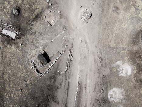 aerial view of small shelter in mountain