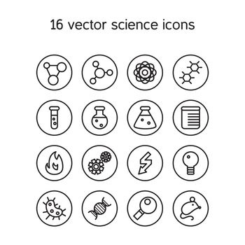 Science set icons. Laboratory biology symbols. Vector