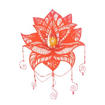 Flower Lotus. Magic symbol for print, tattoo, coloring book,fabric, t-shirt, cloth in boho style. Tribal lotus design. Vector