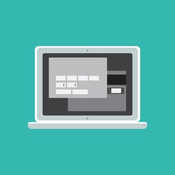 Web Template and Elements for site form of online shopping and enter card data on notebook. Vector