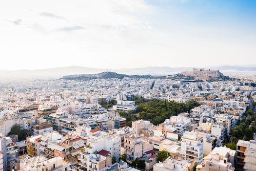 Aerial view of Acropolis and the city center of the Greek capital