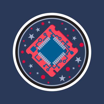 Computer Processor Chip. Symbol of programmer hard work, system administrator activities, scientific innovation, technical advancements and robotics. High tech microprocessor. Vector