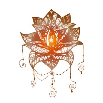 Flower Lotus. Magic symbol for print, tattoo, coloring book,fabric, t-shirt, cloth in boho style. Tribal lotus design. Vector