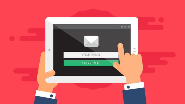 Web Template and Elements for site form of email subscribe, newsletter on tablet. Vector